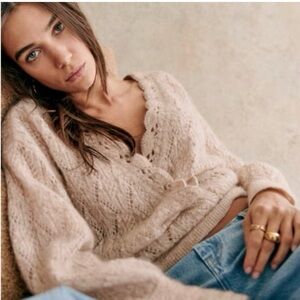 Sezane Nathalia Jumper Sweater Medium Mottled
Beige Reversible Knit Crochet